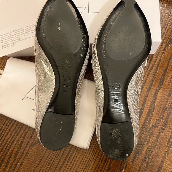 AGL “Softy Moc” Leather Flat Mocassin-Silver Snakeskin Color - Picture 5 of 8